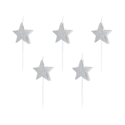 Silver star birthday candles (Set of 5)