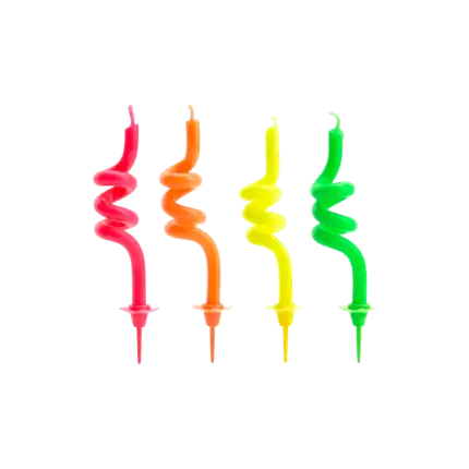 4 mixed curly birthday candles (8cm)