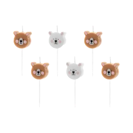 Bear head birthday candles (set of 6)