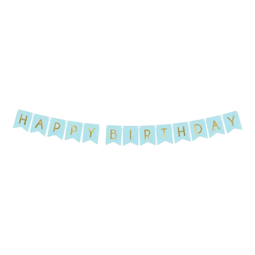 Happy Birthday garland blue with gold inscription