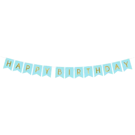 Happy Birthday garland blue with gold inscription