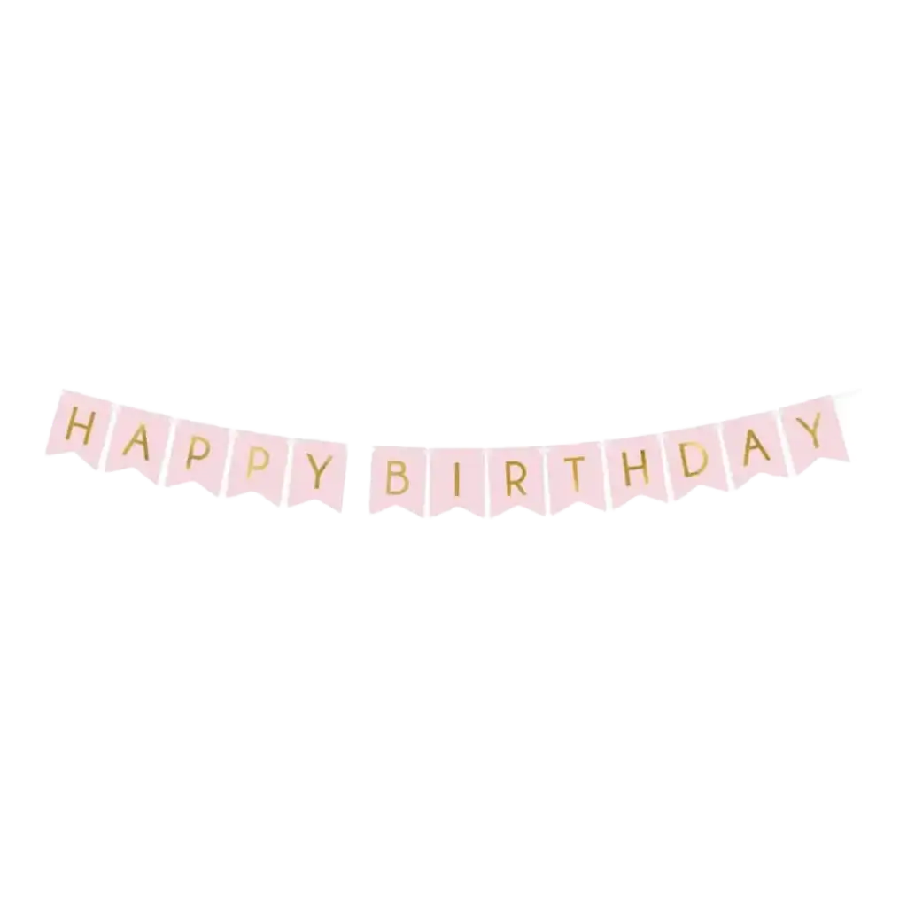 Happy Birthday garland pink with gold inscription