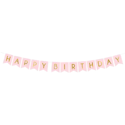 Happy Birthday garland pink with gold inscription