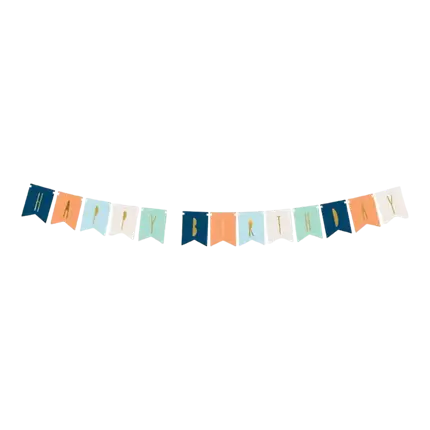 Happy Birthday garland in multicolour with gold inscription