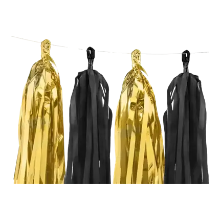 Gold and black tassel garland 12 pompons
