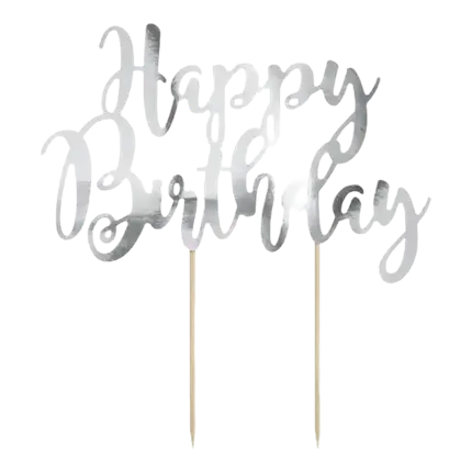 Happy Birthday cake decoration silver