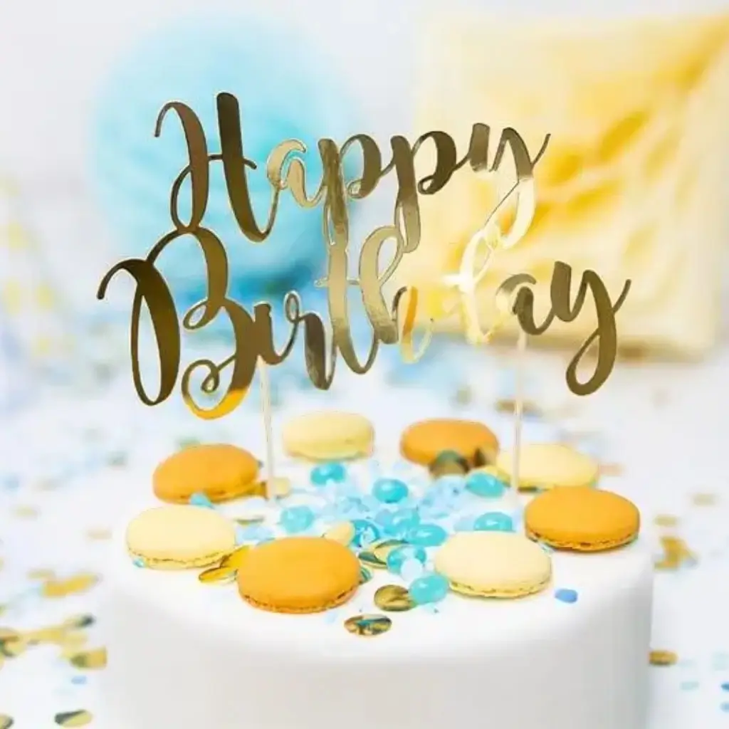 Happy Birthday cake decoration gold