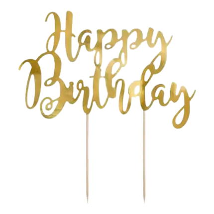 Happy Birthday cake decoration gold