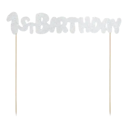 Cake decoration 1st Birthday silver glitter