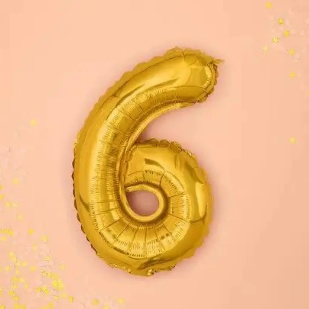 Birthday Balloon Number 6 Gold 35cm