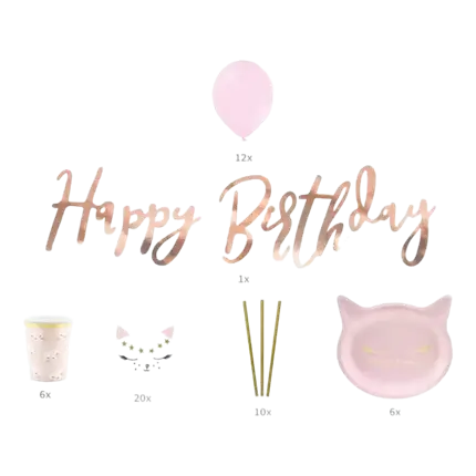 Pink & Gold Cat themed birthday decoration kit