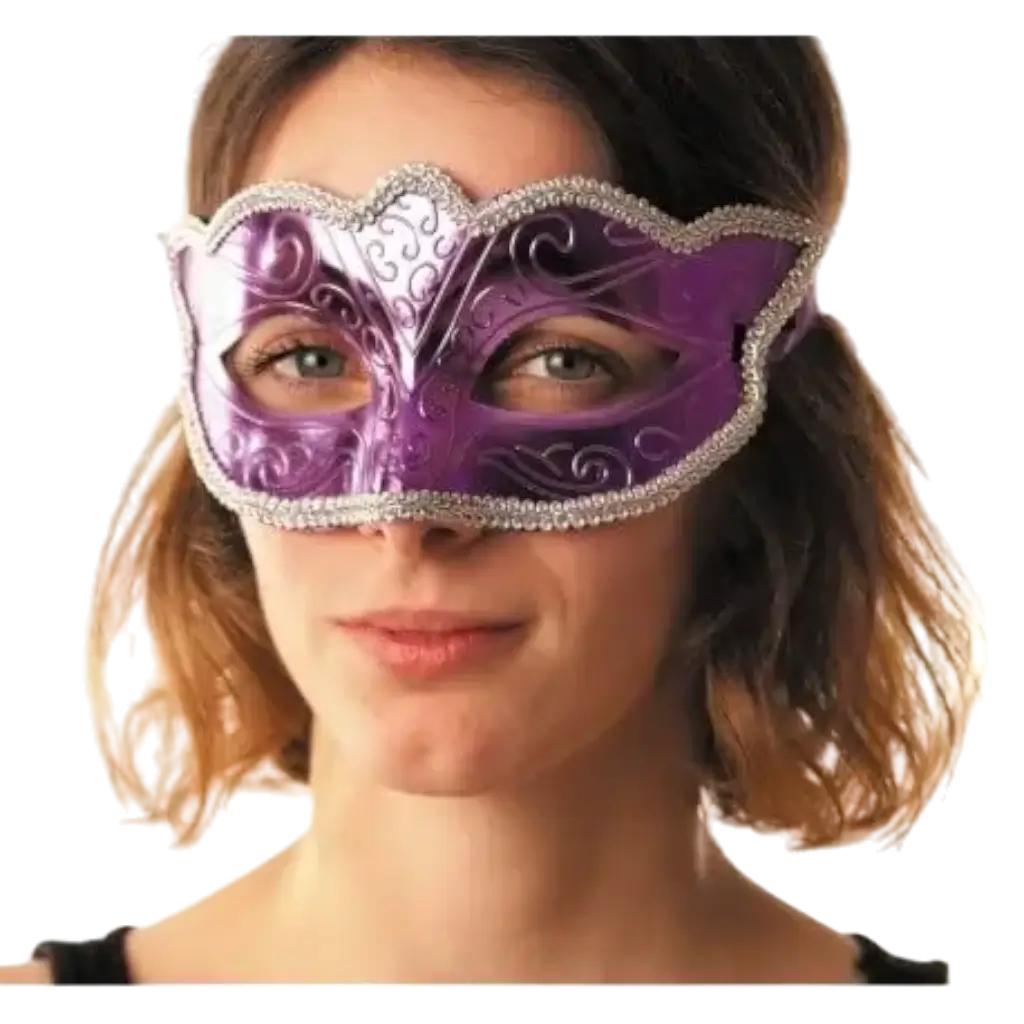 Burlesque Venetian Mask Purple With Silver Frame