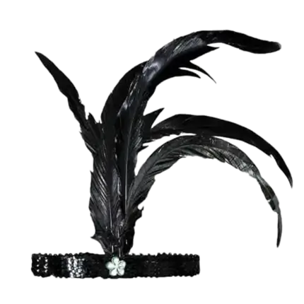 Black Charleston Headband With Feathers