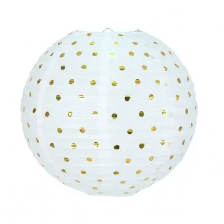 White Japanese lantern with gold dots 35cm