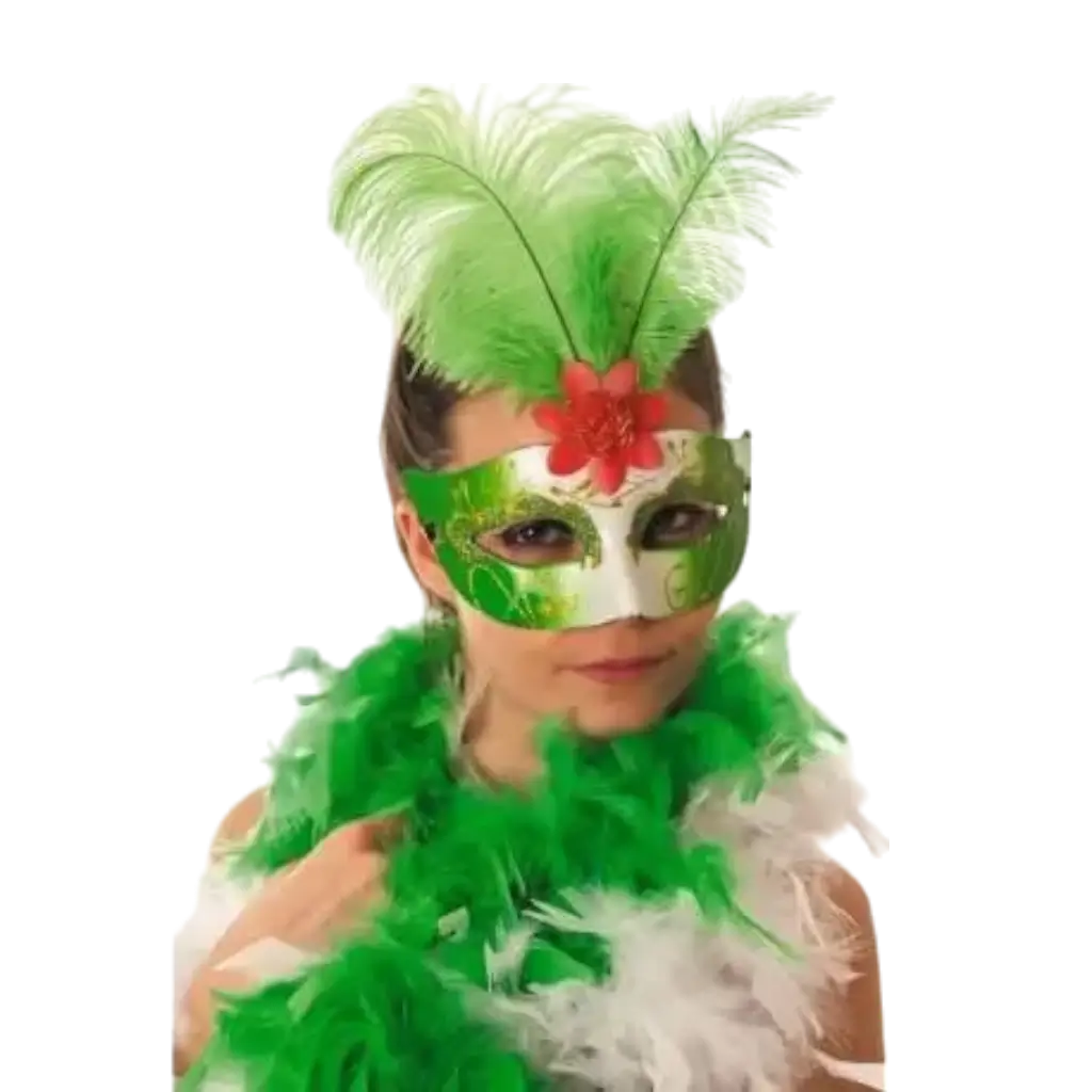 Venetian Mask With Feather Green