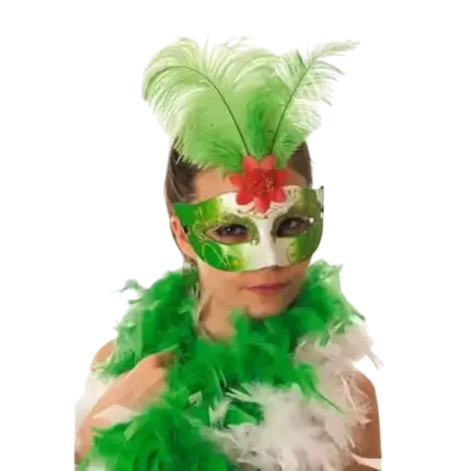 Venetian Mask With Feather Green