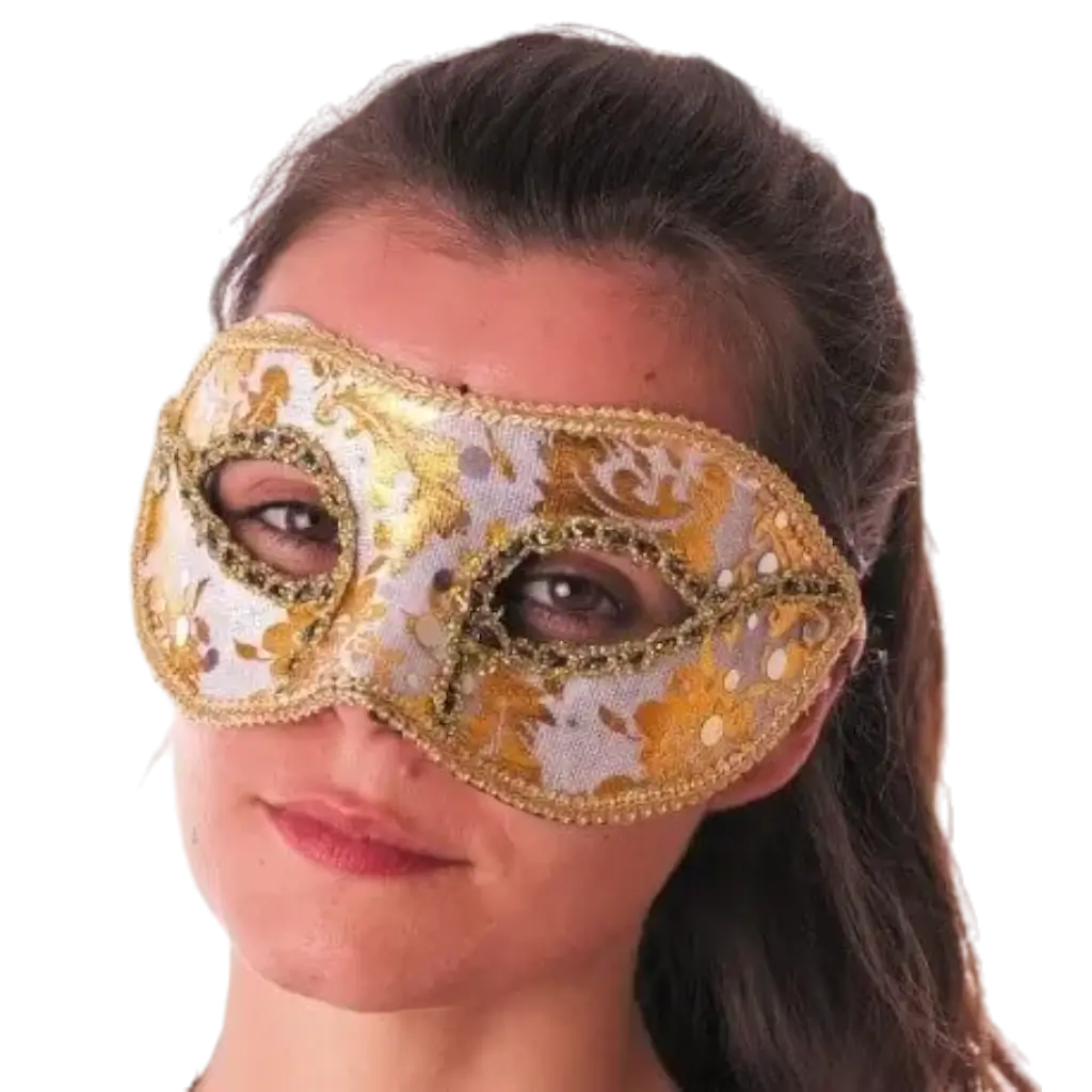 White Venetian Mask With Gold Inscription