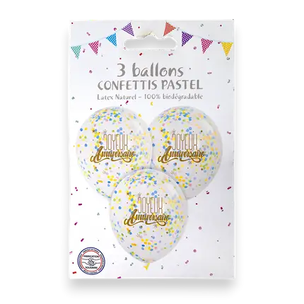 Set of 3 Pastel Confetti Happy Birthday Balloons