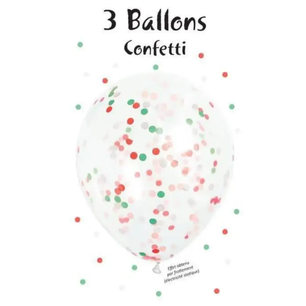 Set of 3 Confetti Balloons white, red & green