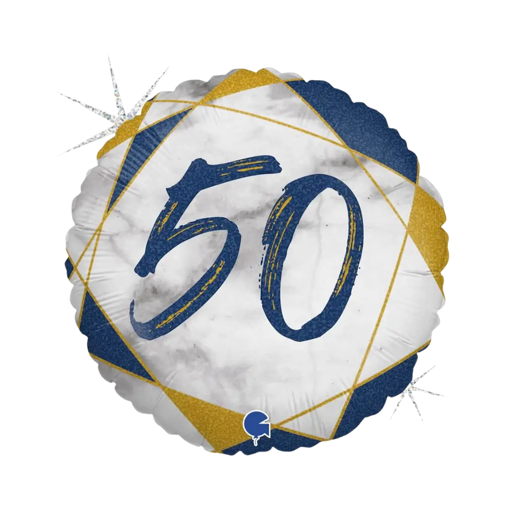 Birthday Balloon Marble Effect 50 Blue 45cm