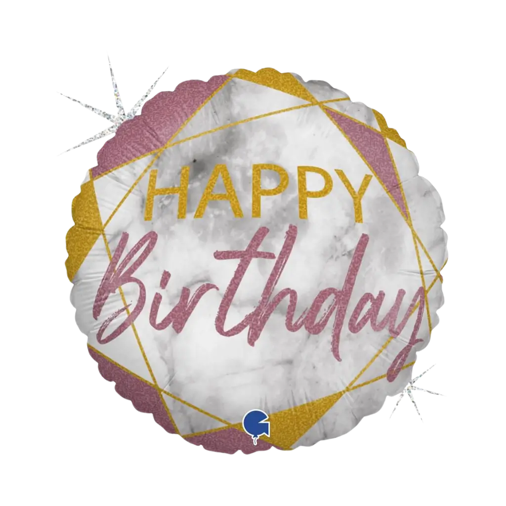 Happy Birthday Balloon Marble Effect Rose Gold ø45cm