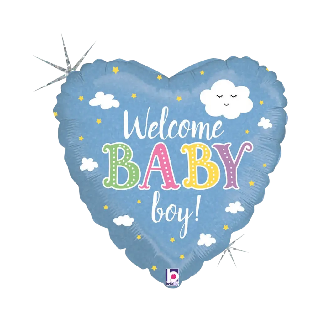 Welcome Baby Boy Heart Balloon 45cm