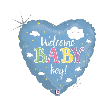Welcome Baby Boy Heart Balloon 45cm