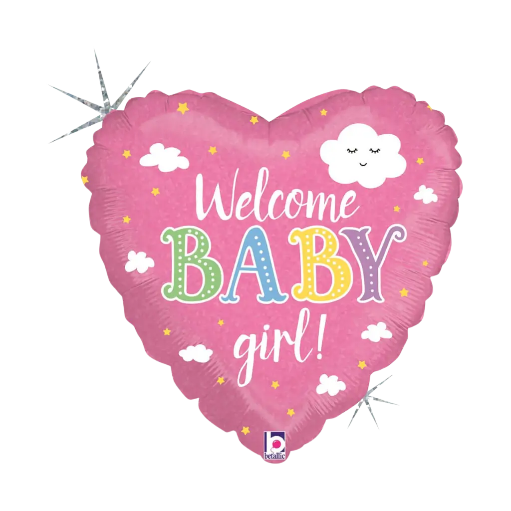 Welcome Baby Girl Heart Balloon 45cm
