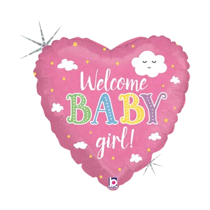 Welcome Baby Girl Heart Balloon 45cm