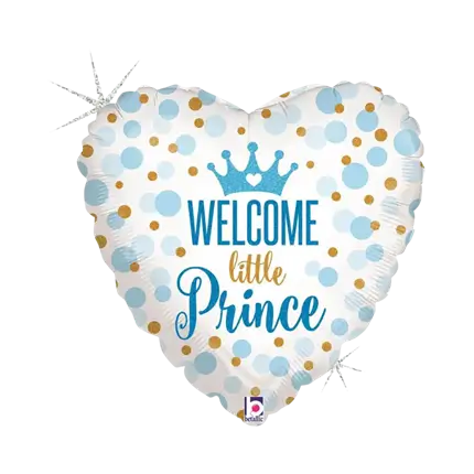 Welcome Little PRINCE Heart Balloon 45cm