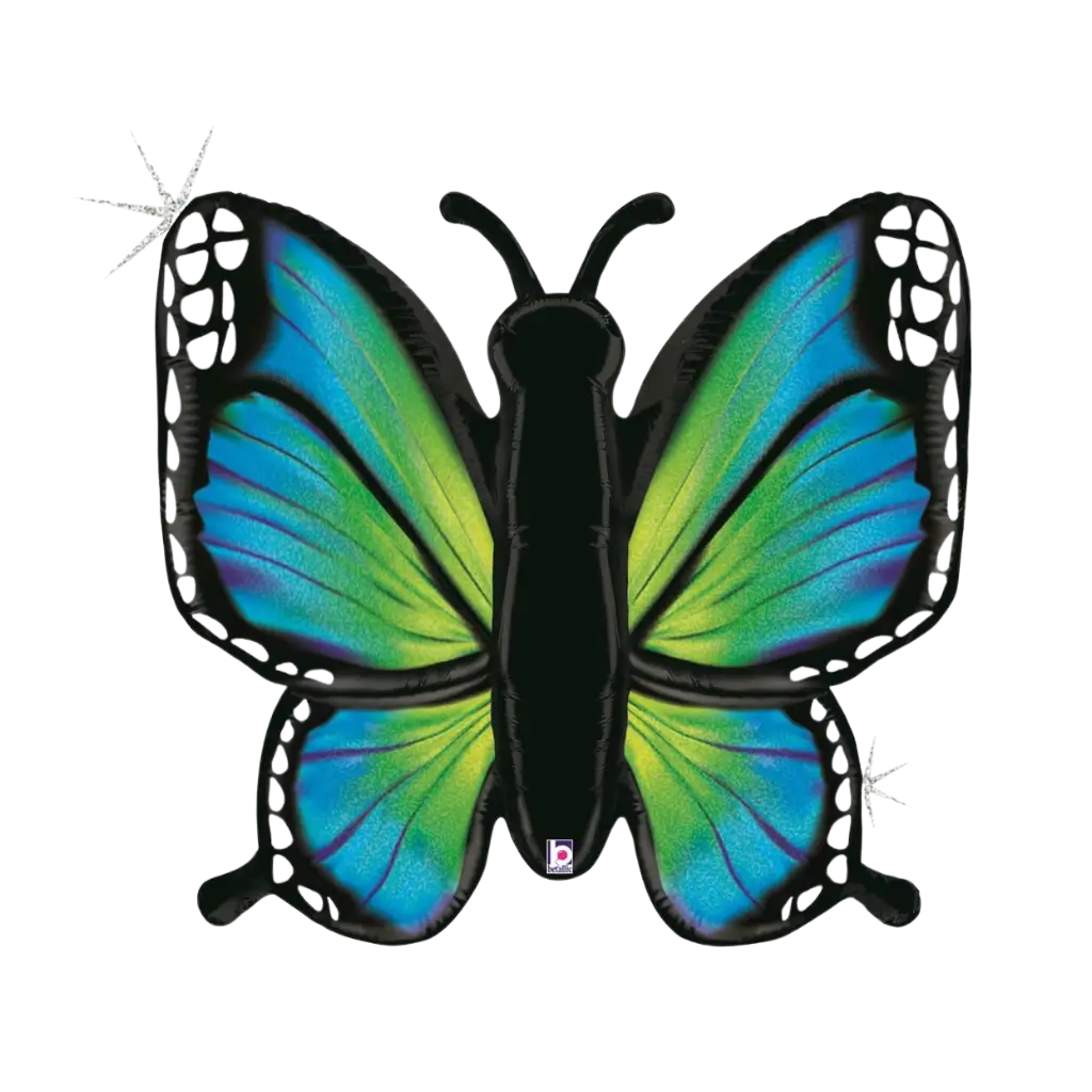 Blue Holographic Butterfly Balloon 117cm