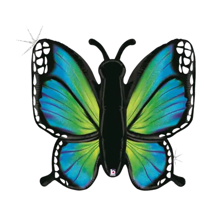 Blue Holographic Butterfly Balloon 117cm