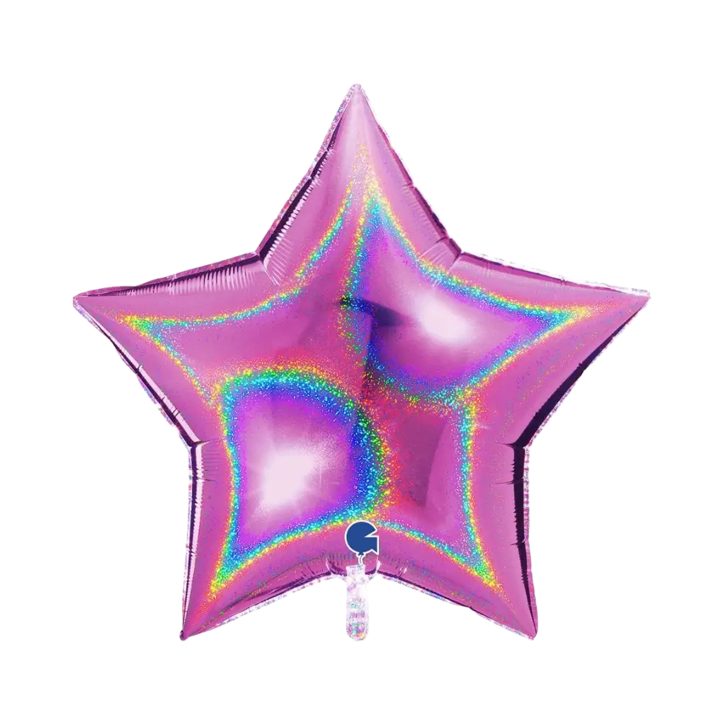Pink Holographic Star Balloon 92cm