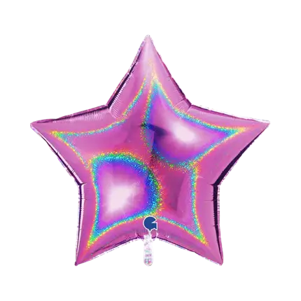 Pink Holographic Star Balloon 92cm