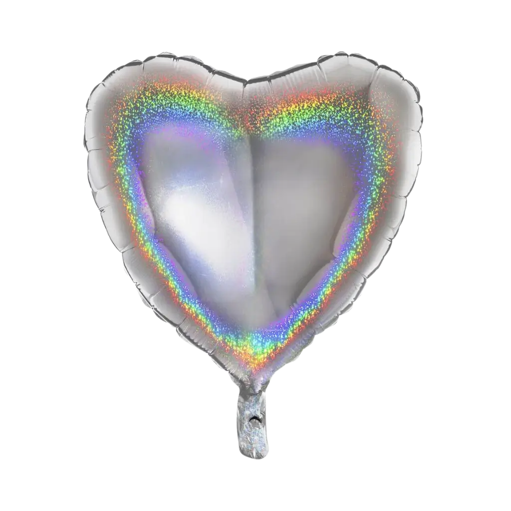 Holographic Heart Balloon Silver 46cm