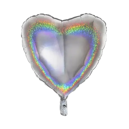 Holographic Heart Balloon Silver 46cm