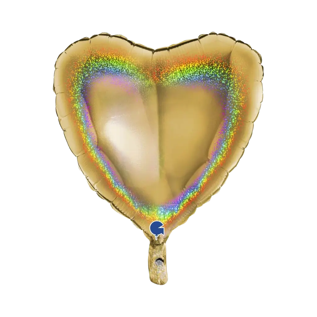 Holographic Heart Balloon Gold 46cm