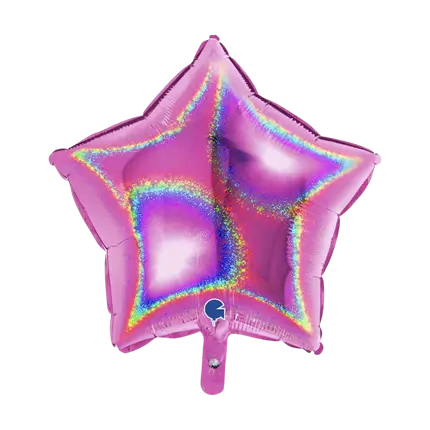 Pink Holographic Star Balloon 46cm