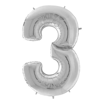 Giant birthday balloon number 3 Silver 163cm