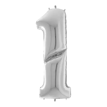 Giant birthday balloon number 1 Silver 163cm