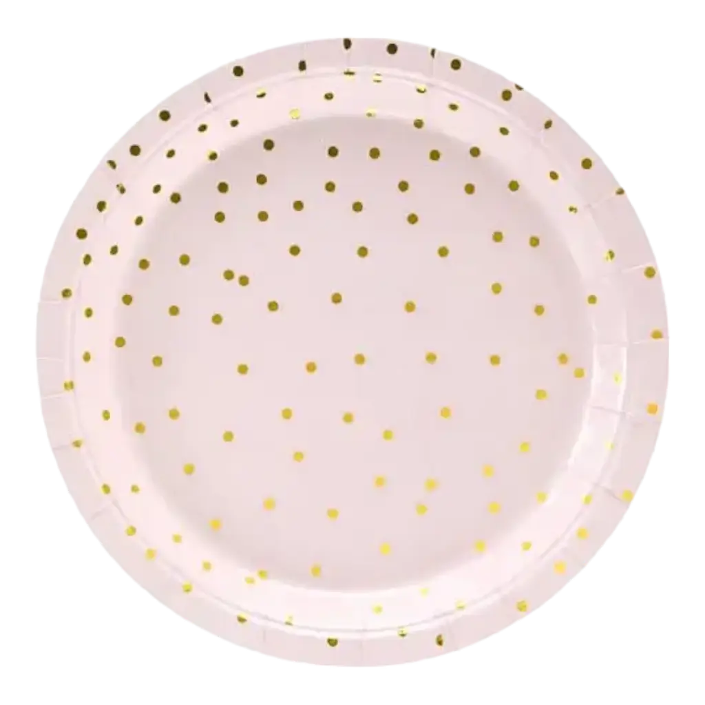 Round paper plate light pink with gold dots (Set of 6)