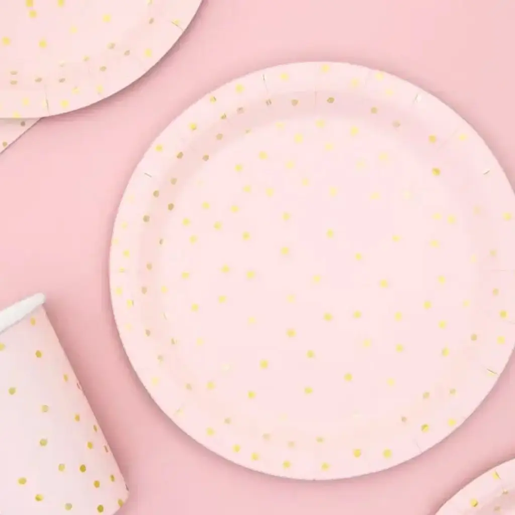 Round paper plate light pink with gold dots (Set of 6)