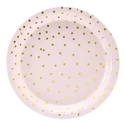 Round paper plate light pink with gold dots (Set of 6)