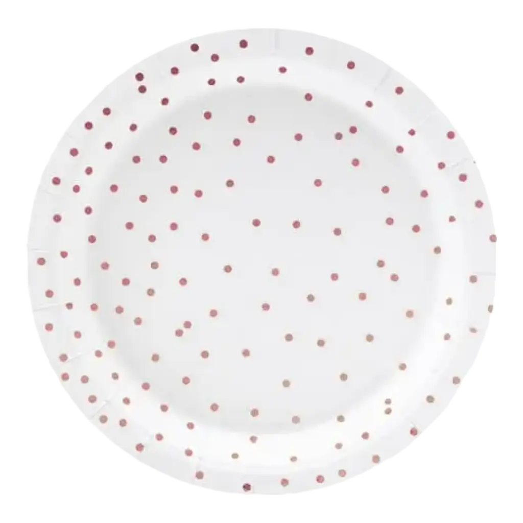 White paper plate with Rose Gold dots (Set of 6)