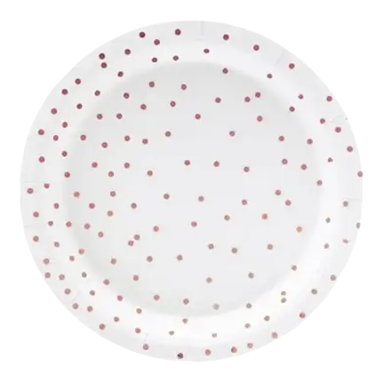 White paper plate with Rose Gold dots (Set of 6)