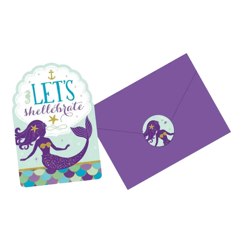 Invitation + Let's Shellebrate Mermaid Envelope (Set of 8)