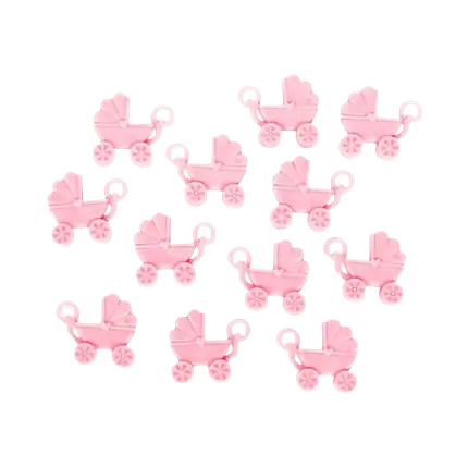 12 pink plastic prams 4x3,5cm