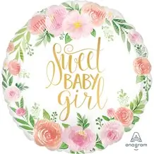 Sweet Baby Girl round floral balloon