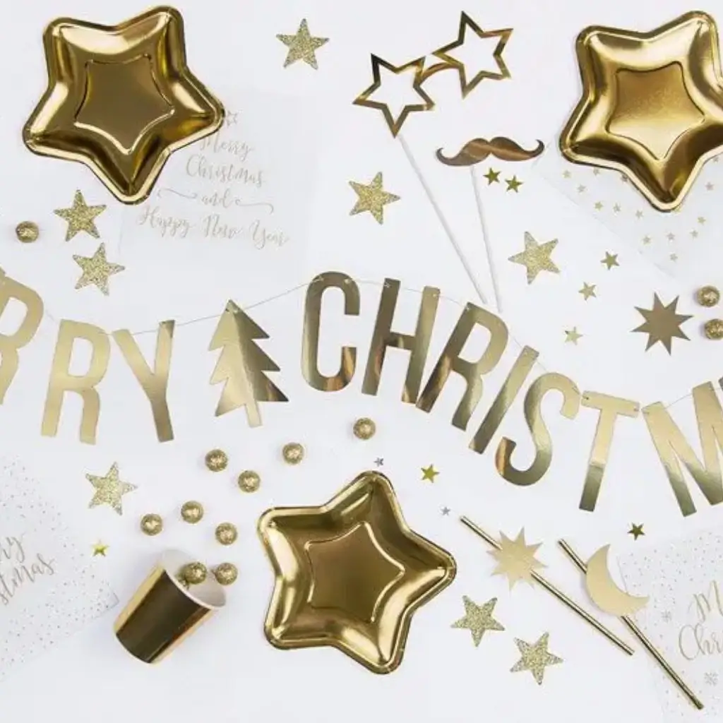 MERRY CHRISTMAS paper garland gold 150cm