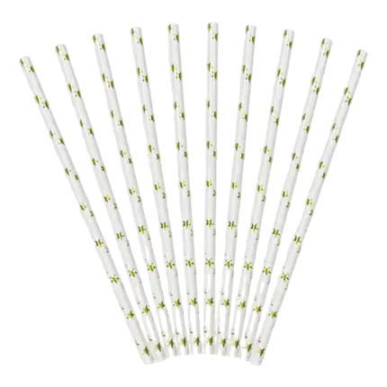 White paper straw with gold star (set of 10)